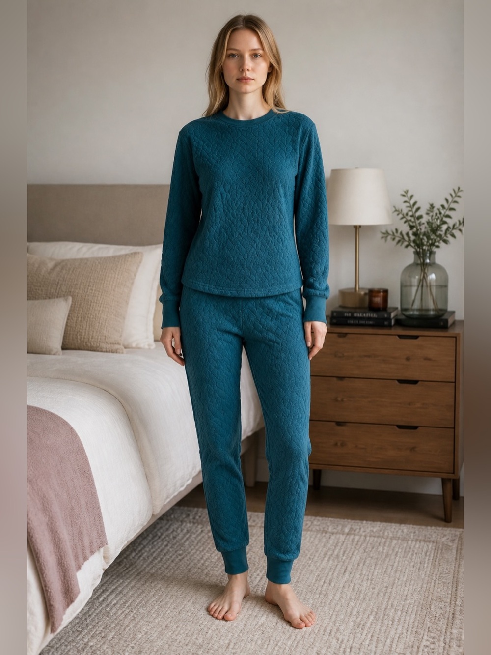 Roudelain Cozy Teal Quilted pajama Set - Women Intimates & Sleepwear